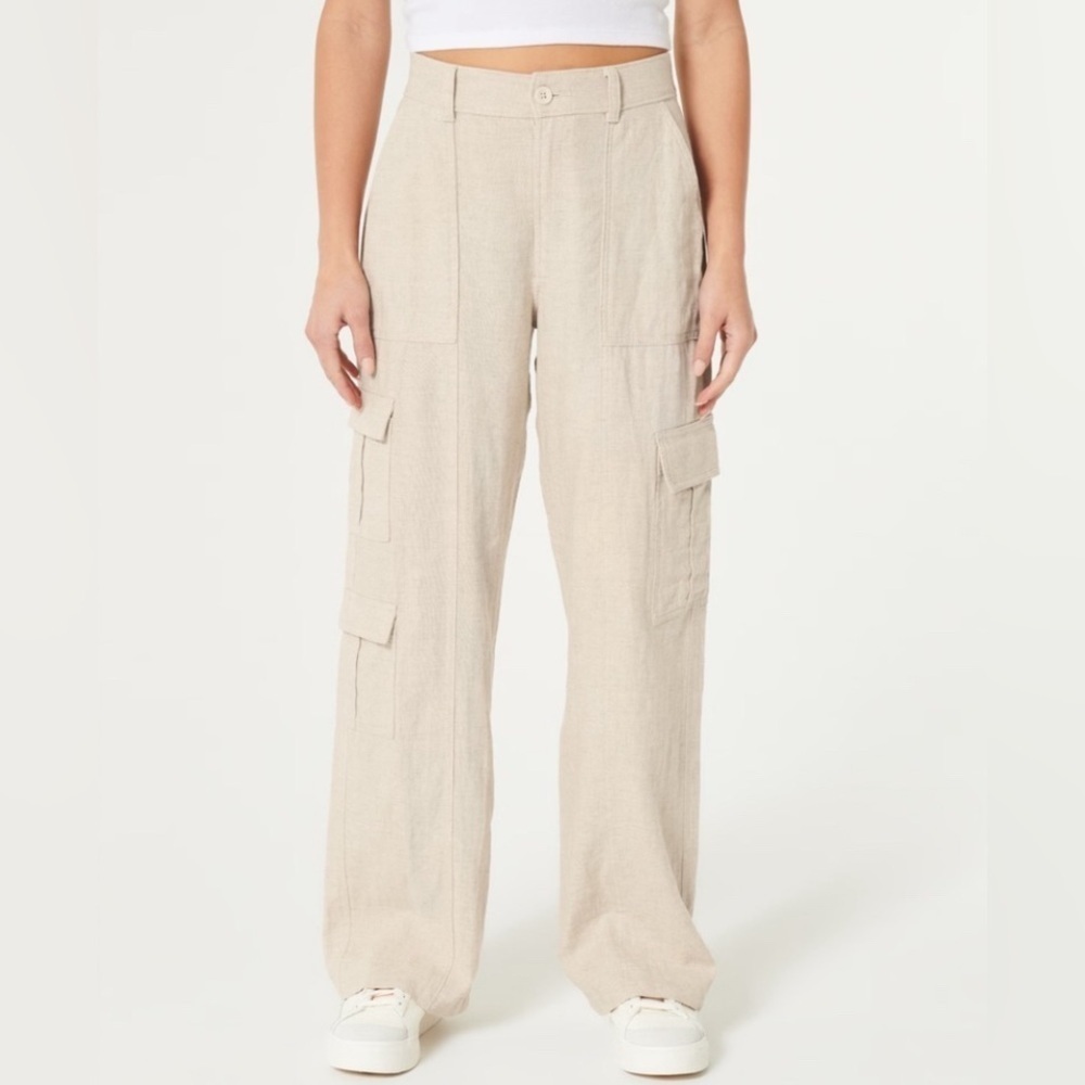 Hollister | Ultra High-Rise Baggy 3-Pocket Linen-Blend Cargo Pants | Size Large